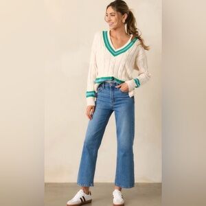 NWT Entro In My Own Time Oversized Varsity V neck sweater